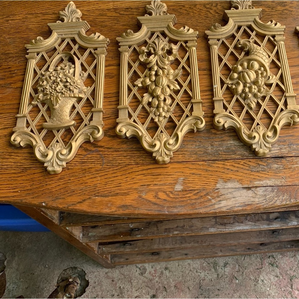 Syroco Gold Four Seasons Set 4 Wall Plaques Hollywood Regency 1971 Home Interior - Picture 6 of 8